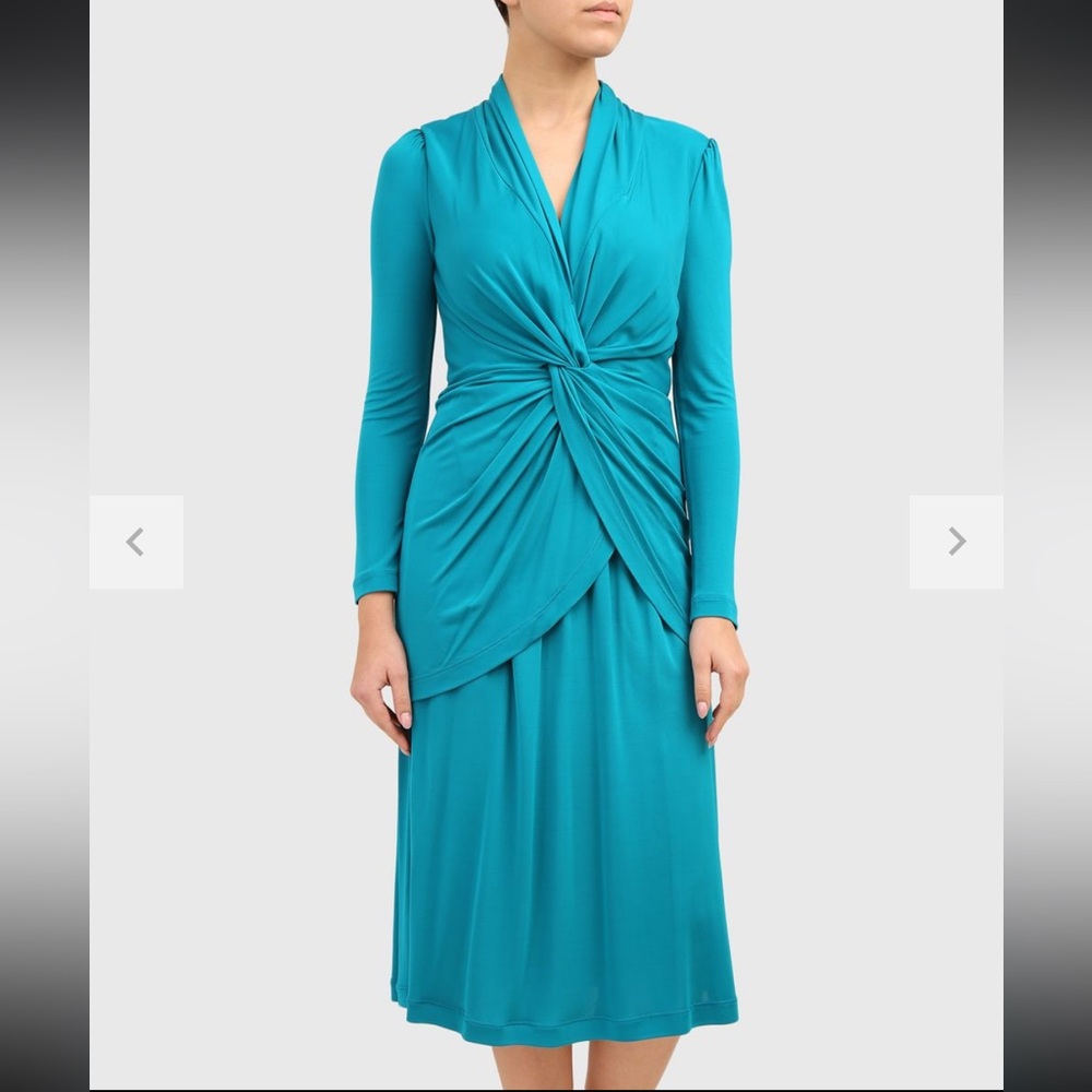 NWT Diane Von Furstenberg Turquoise Blue Dress Long Sleeve Size 6 Twisted Knot